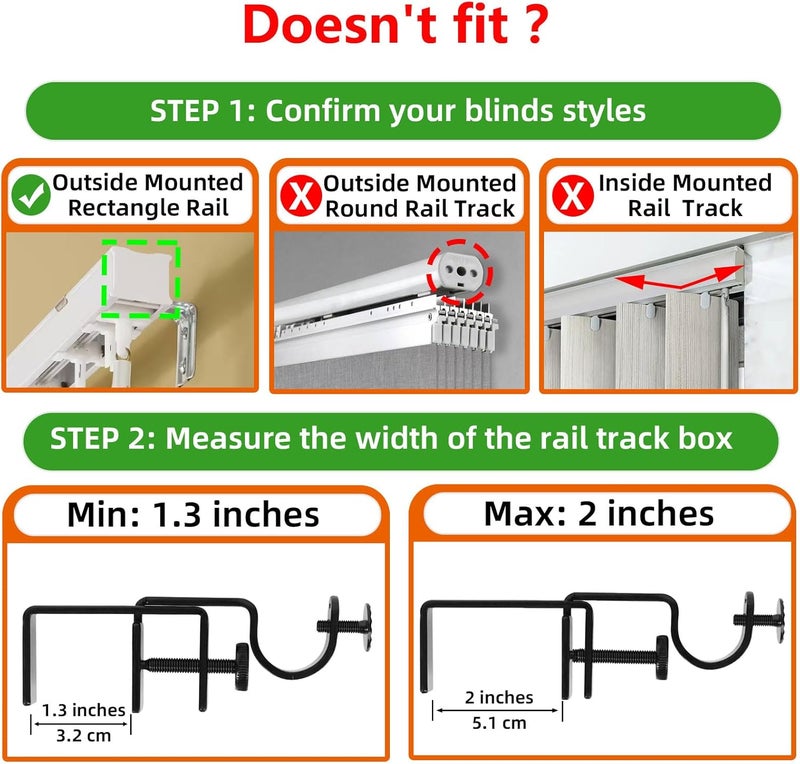 INSFITY Outside Mounted Blinds Curtain Rod Bracket (Only Fit for 1.3-2 inches Rectangle Headrail) No Drill No Tools Required (Patent Depending) - Image 2